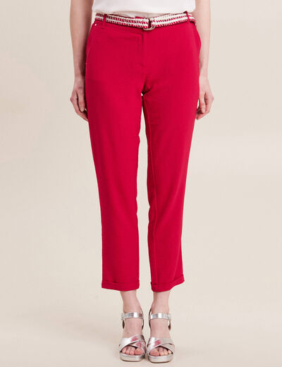Pantalon chino à ceinture rose cerise femme