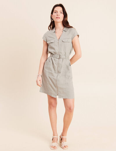 Robe droite zipp&eacute;e vert clair femme