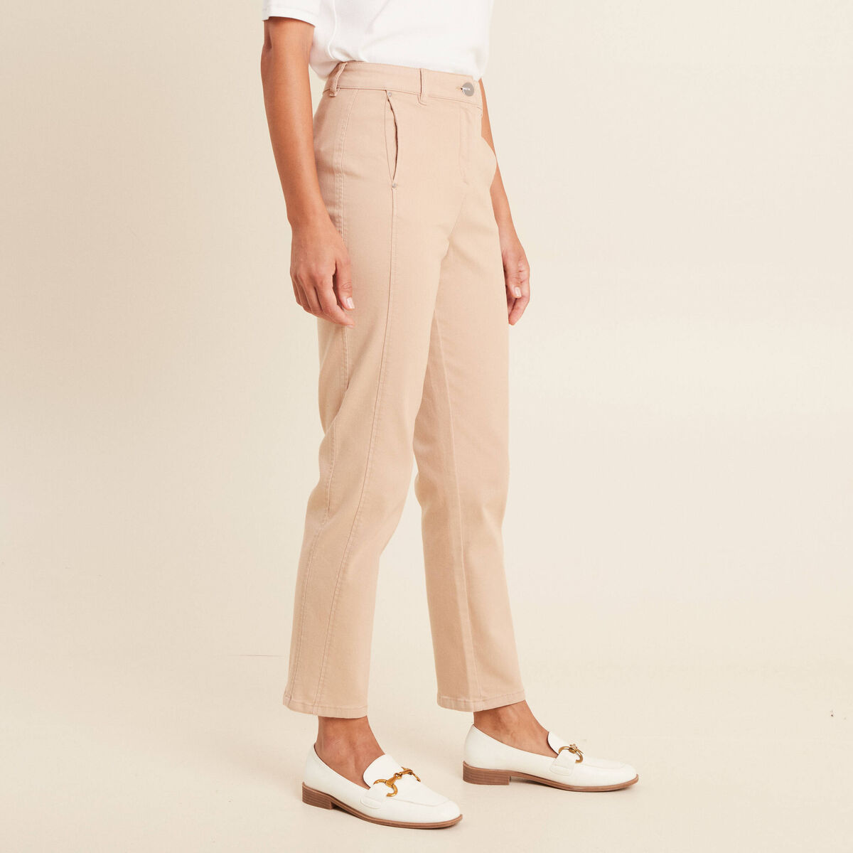 Pantalon boyfriend taille haute sable femme