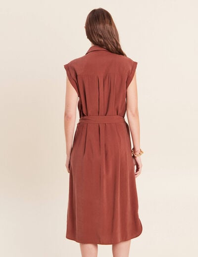 Robe droite col chemise manches courtes marron femme