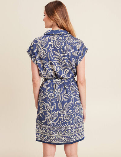 Robe droite courte manches courtes bleu femme