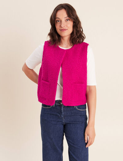 Gilet sans manches bouclette poches rose fushia femme