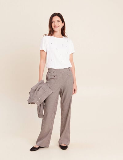 T-shirt d&eacute;tails bijout&eacute;s blanc femme