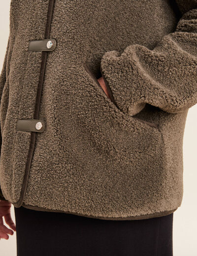 Manteau droit laine mouton vert kaki femme