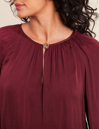 Blouse ample col rond satin&eacute;e bordeaux femme