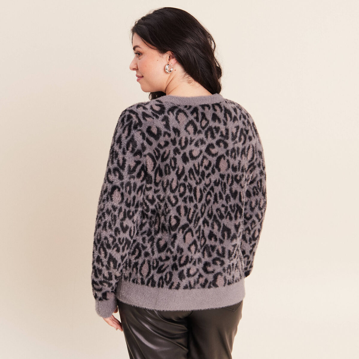 Pull col rond gris femme