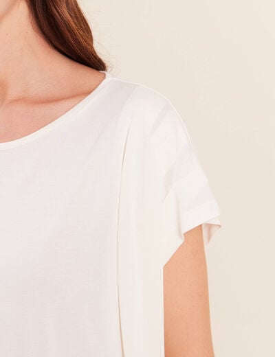 T-shirt droit col rond manches courtes ecru femme