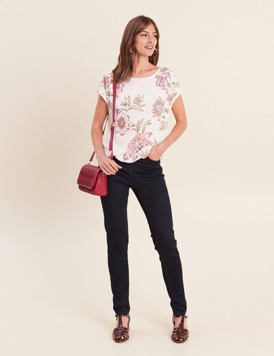 Blouse pliss&eacute;e col rond manches courtes ecru femme
