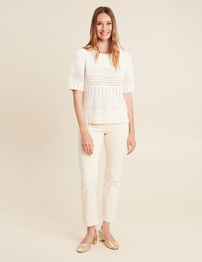 Pantalon jean taille basculée ivoire femme