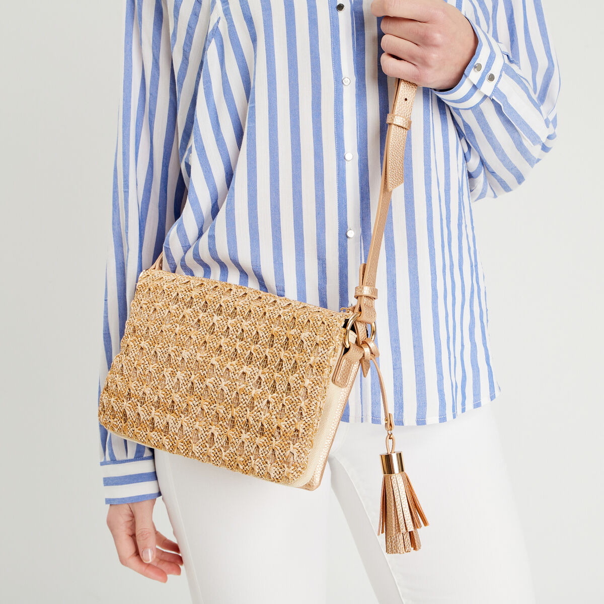 Sac pochette tressé ecru femme