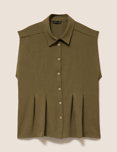 Chemise cintr&eacute;e manches courtes vert kaki femme