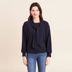 Pull col ch&acirc;le manches longues bleu marine femme