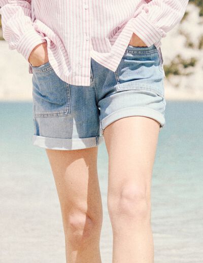 Short relax en jean denim double stone femme