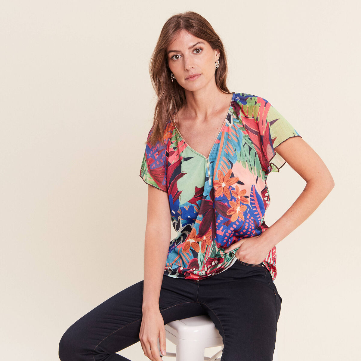 T-shirt manches courtes multicolore femme