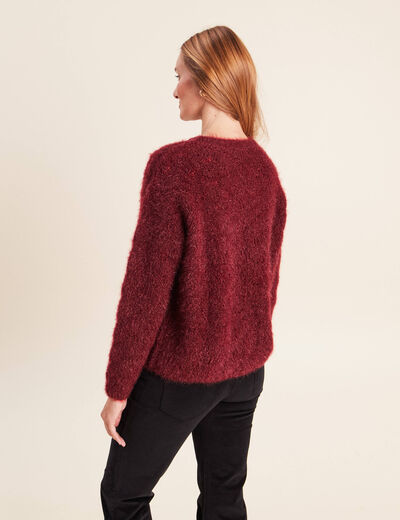 Pull ajour&eacute; col rond bordeaux femme