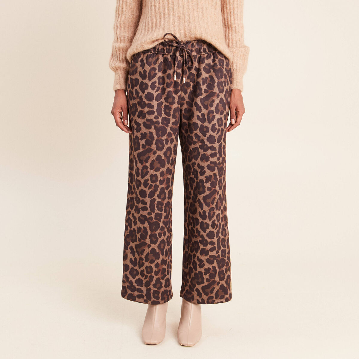 Pantalon droit 7/8&egrave;me taille haute daim marron femme