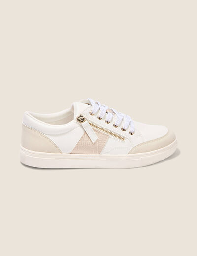 Baskets plates d&eacute;tails zipp&eacute;s blanc femme