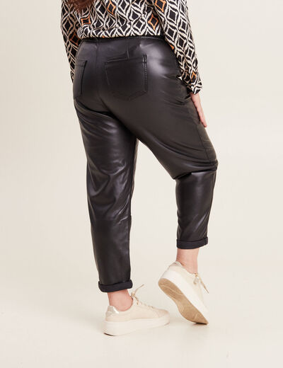 Pantalon paperbag simili cuir noir femme