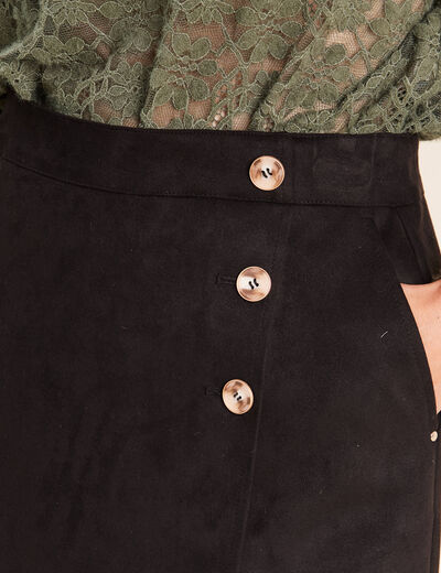 Jupe courte trap&egrave;ze aspect daim noir femme