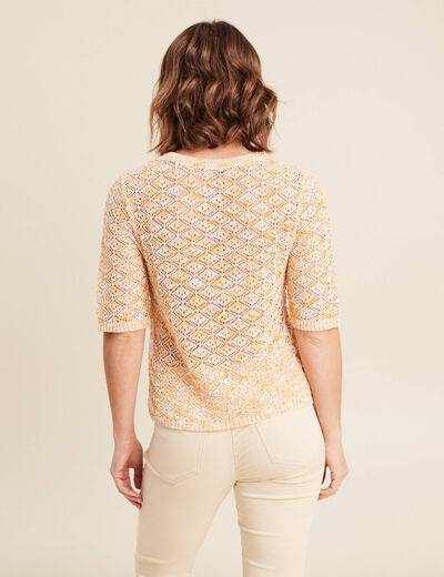 Pull manches courtes ajouré multicolore femme