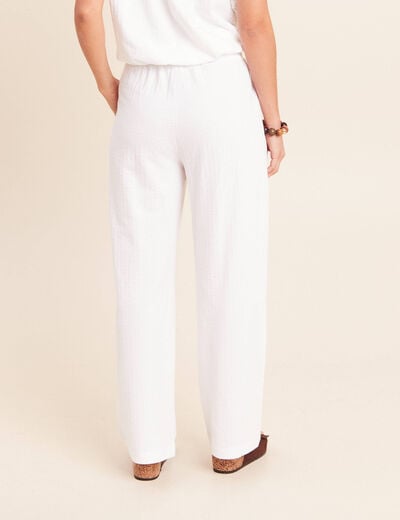 Pantalon large taille haute blanc femme