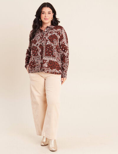 Chemise fluide manches longues marron femme