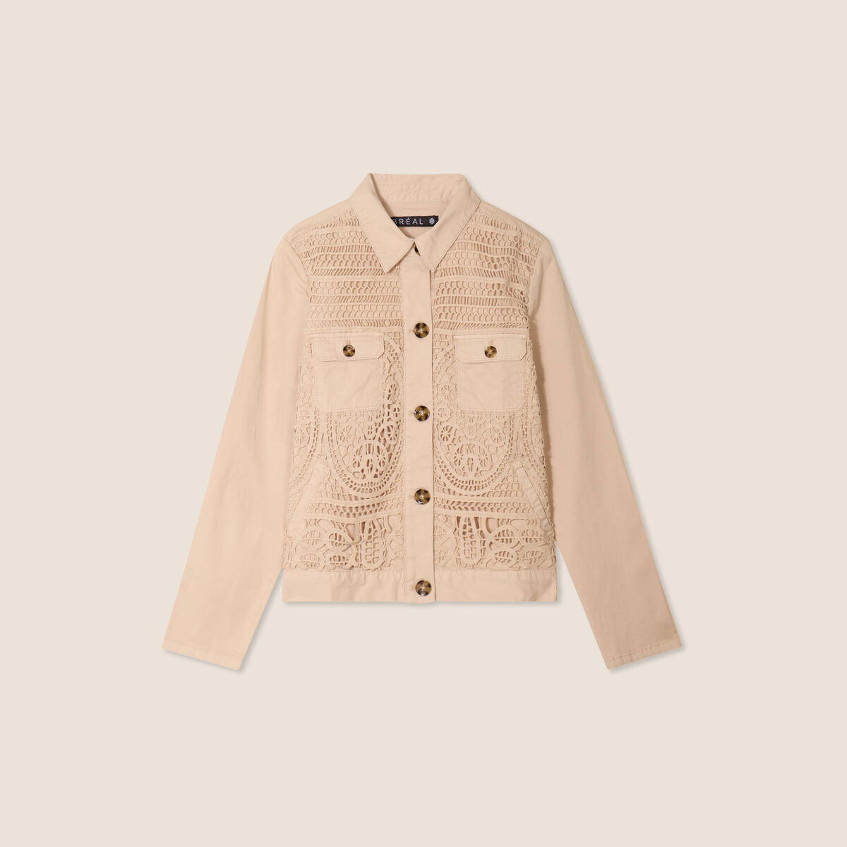 Veste droite courte manches longues sable femme