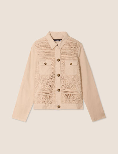 Veste droite courte manches longues sable femme