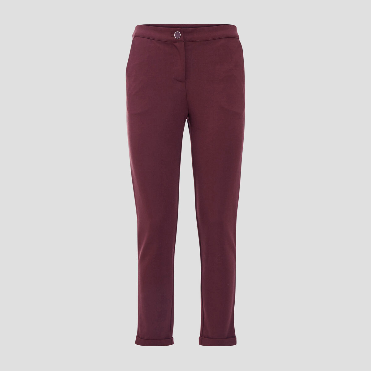 Pantalon ajusté taille basculée bordeaux femme
