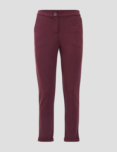 Pantalon ajusté taille basculée bordeaux femme