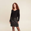 Robe tricot bas simili cuir noir femme