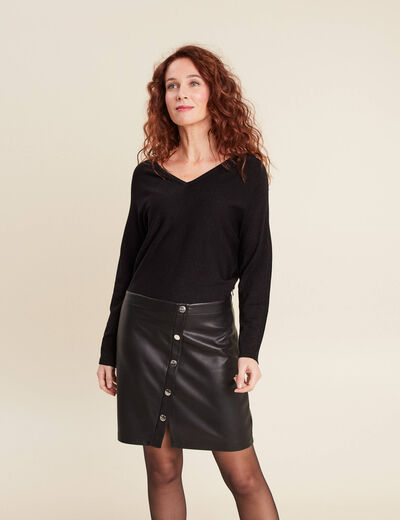 Robe tricot bas simili cuir noir femme