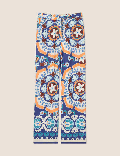 Pantalon large fluide bleu femme