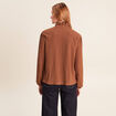 Blouse droite pliss&eacute;e col montant marron fonc&eacute; femme