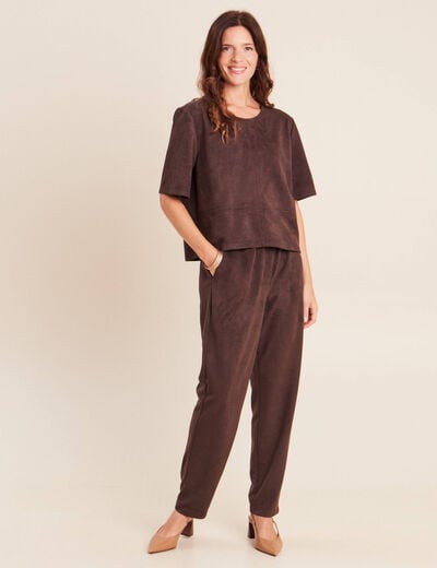 Top en suedine marron fonc&eacute; femme