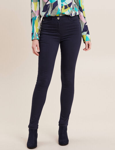 Pantalon léger taille haute long bleu marine femme