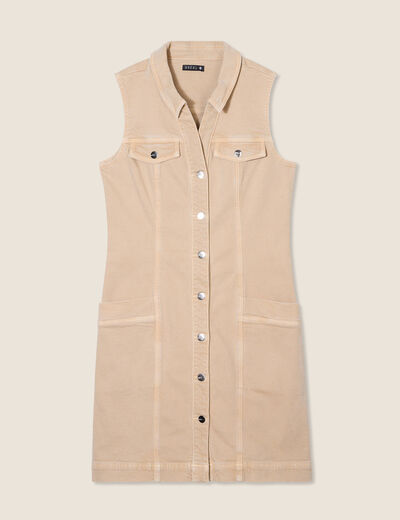 Robe droite en jean denim beige femme