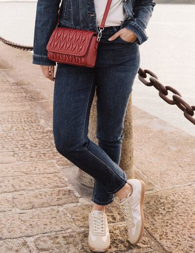 Jean ajusté à strass denim brut femme