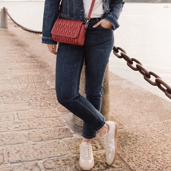 Jean ajusté à strass denim brut femme