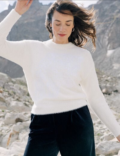 Pull col rond ecru femme