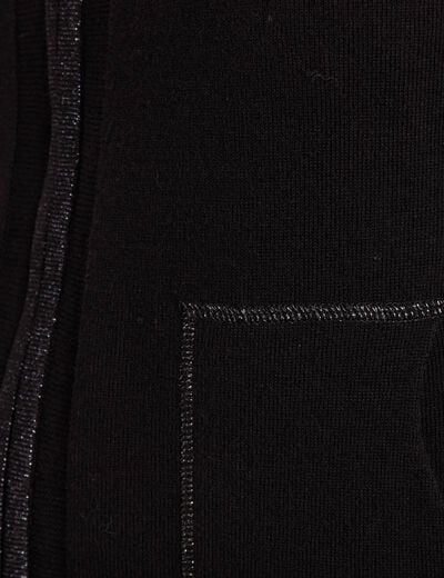Gilet manches longues à capuche noir femme