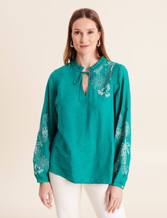 Blouse fluide col avec lien vert menthe femme