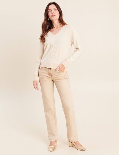 Jean taille bascul&eacute;e denim beige femme