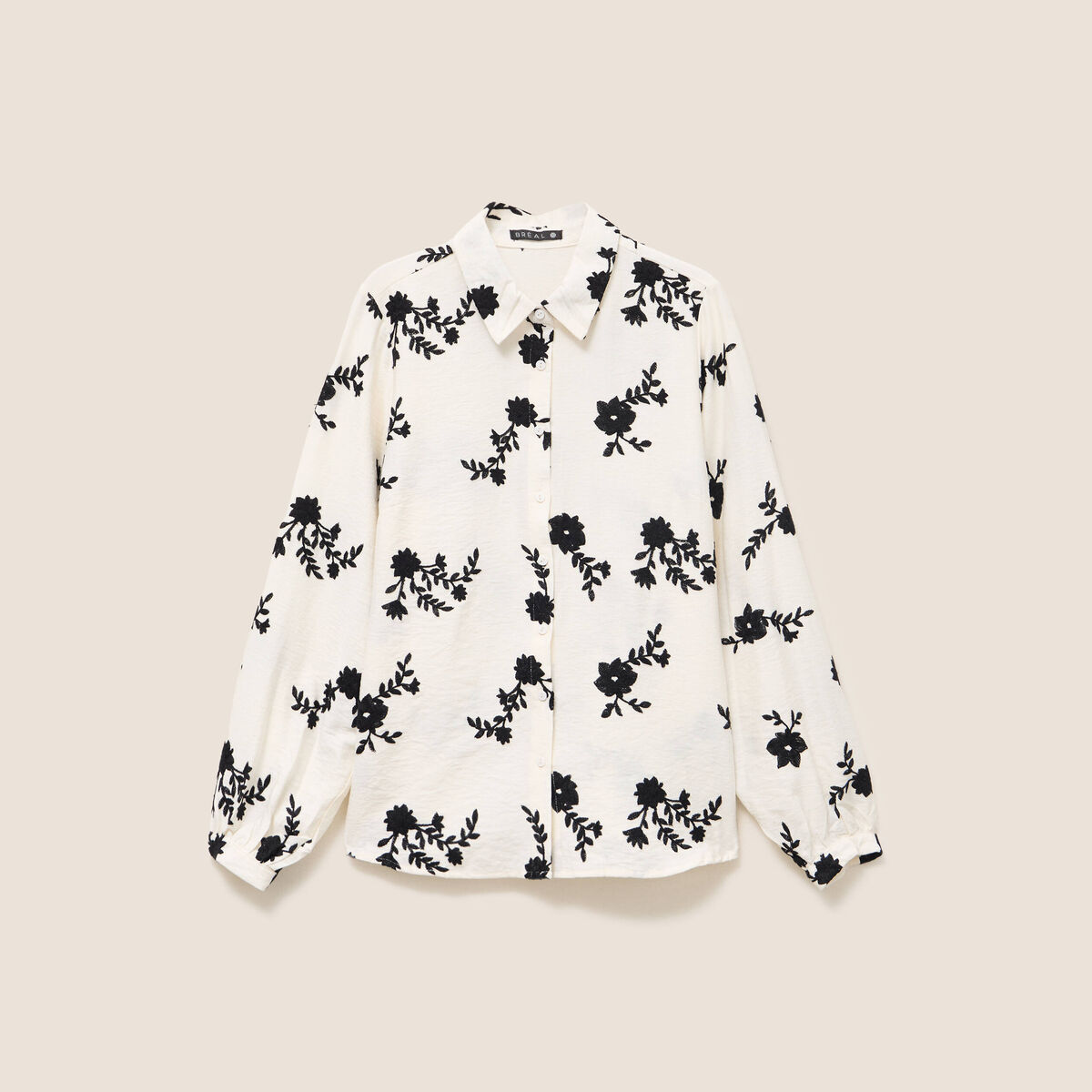 Chemise fluide brod&eacute;e manches longues blanc femme