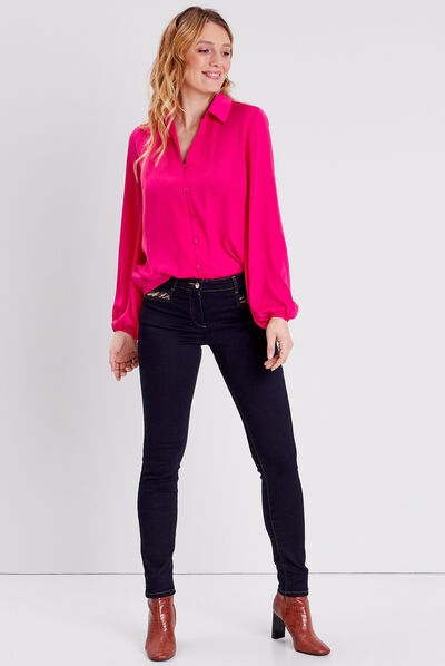 Jean ajusté avec sequins denim brut femme