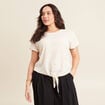 Blouse manches courtes nouée ecru femme