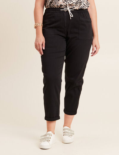 Pantalon coupe droite à coulisse noir femme
