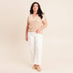 T-shirt col V manches courtes beige femme