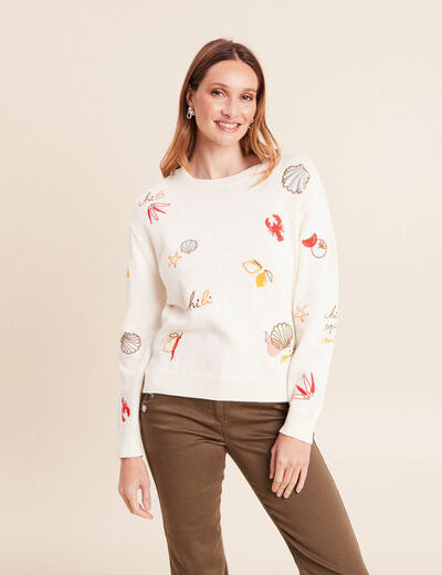 Pull col rond manches longues rouge femme