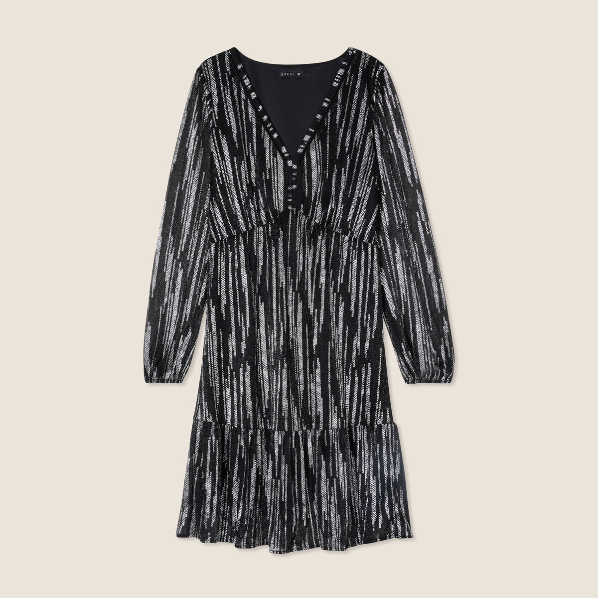 Robe argentée à sequins évasée noir femme